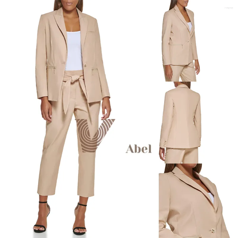 Dames tweedelige broek dames passen formeel zakelijk werkkleding 2-delige set set single button blazer riem bijgesneden