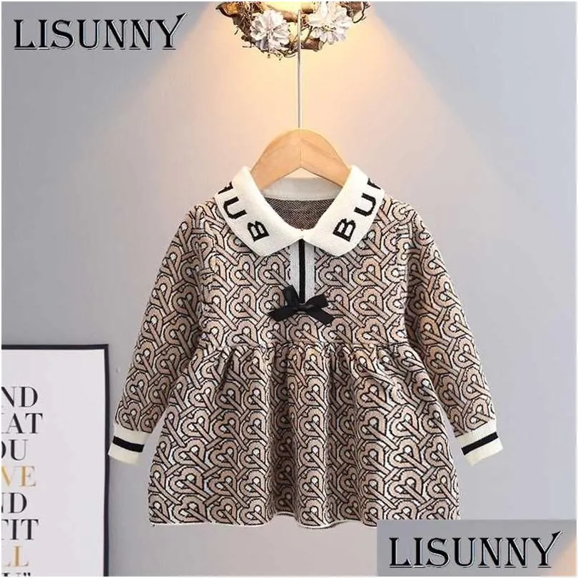 Pullover Autunno Inverno Ragazza Maglione Abito Principessa Bambini Bebè Bambini Stoffa Piviere Dolce lavorato a maglia Dressrs Bow Jumper 1-5Y 211227 Drop D Dh0Bv