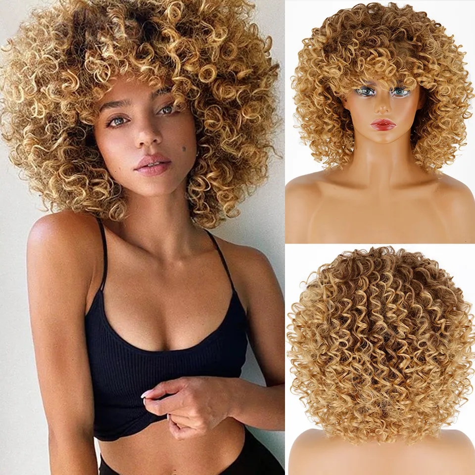 Synthetic Wigs Blonde Curly Afro for Fashion Women Color 230425