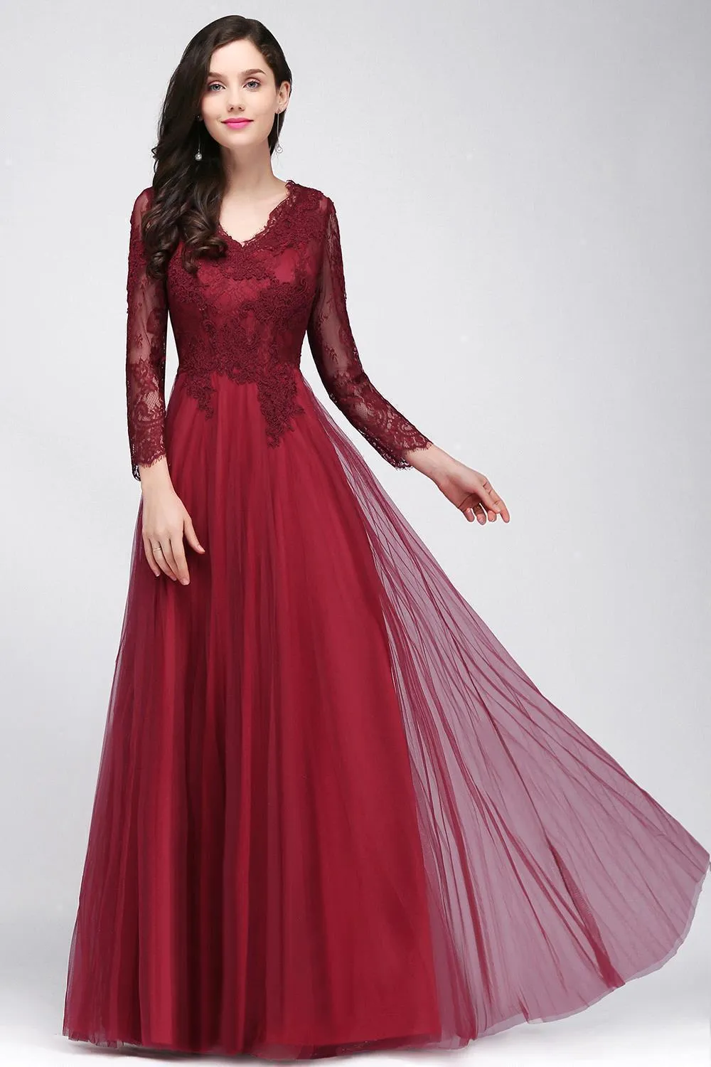 burgundy long sleeve wrap dress Long Sleeve Soft Silky Jersey Maxi Dress, Burgundy – Jolie Moi Wholesale main image 0
