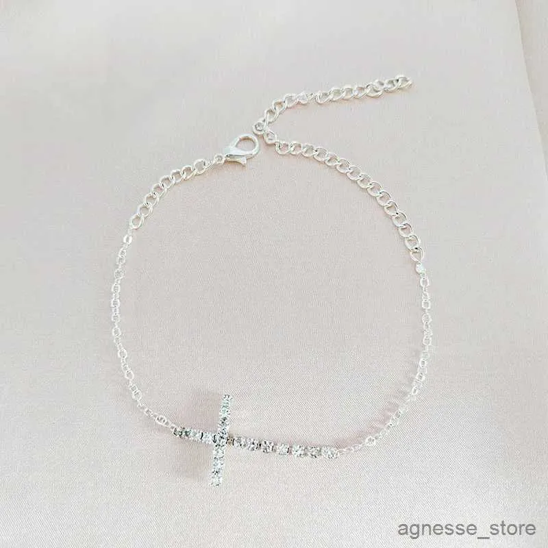 Anklets Female Zircon Cross Pendant Ankle Bracelet Fashion Crystal Foot Chain Jewelry for Women Summer Beach Party Accessory R231125