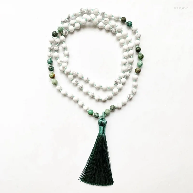 Pendanthalsband 6mm Mala halsband 108 Natural Stone White Howlite African Bead Prayer Beads Armband Tassel knuten