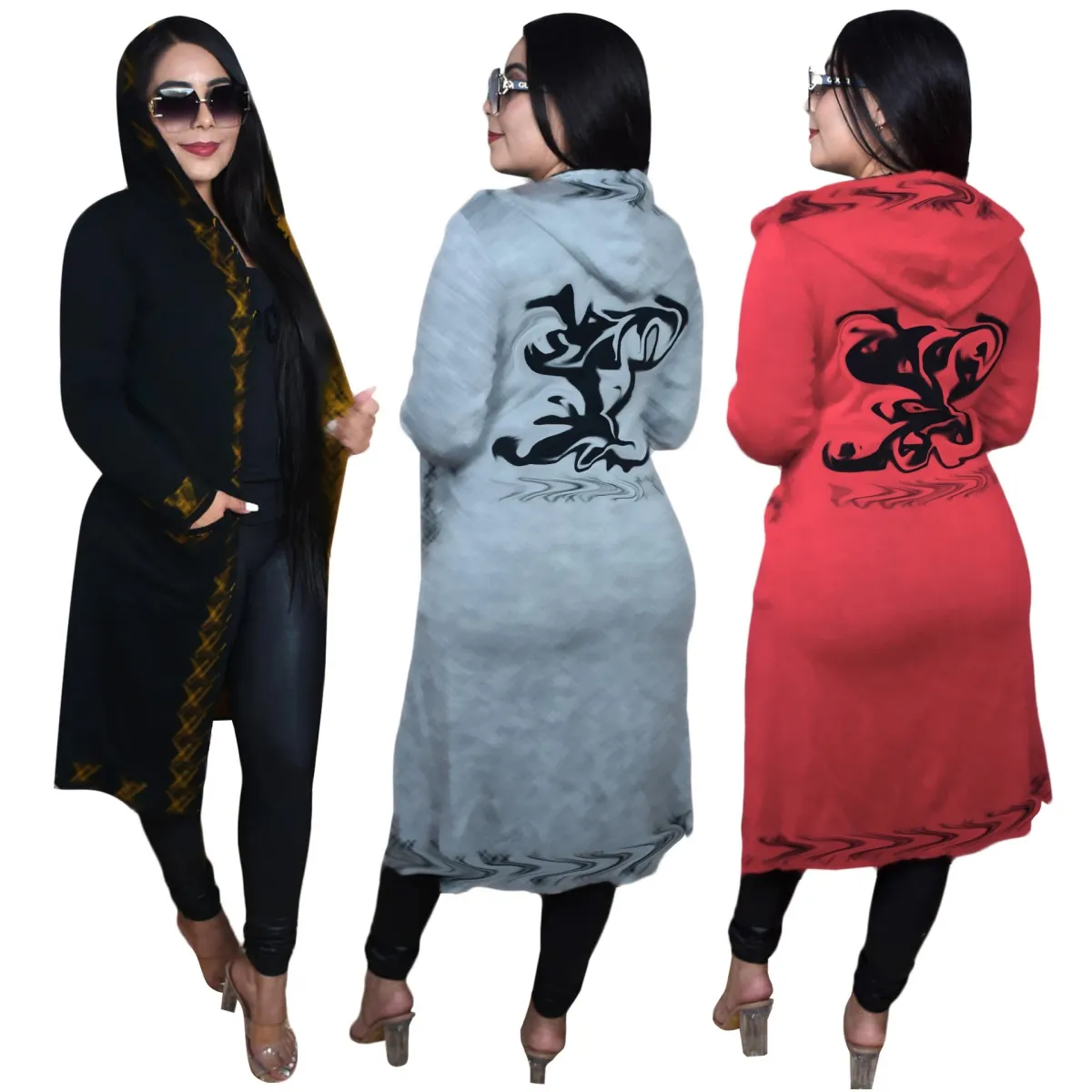 Woolen Sweaters Cardigan Womens Casual Print Long Cardigans Knitted Coats Outerwear Free Ship