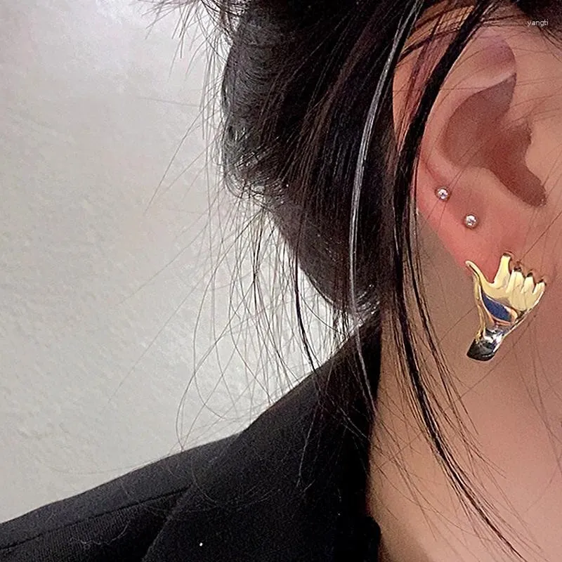 أقراط DANGLE 1PC Punk Gold Silver Color Hug Palm Stud for Women Men Simple Funder Fashion Vintage