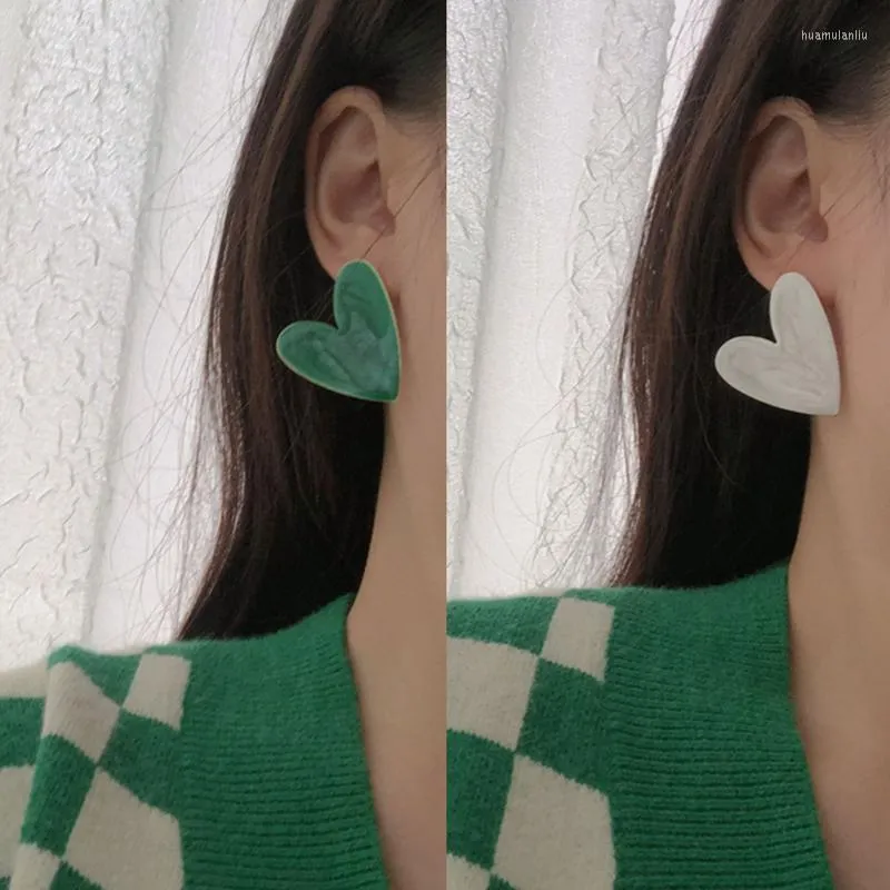 Серьги -гермерии корейский винтажный темно -зеленый белый эмалевой сердце для женщин
