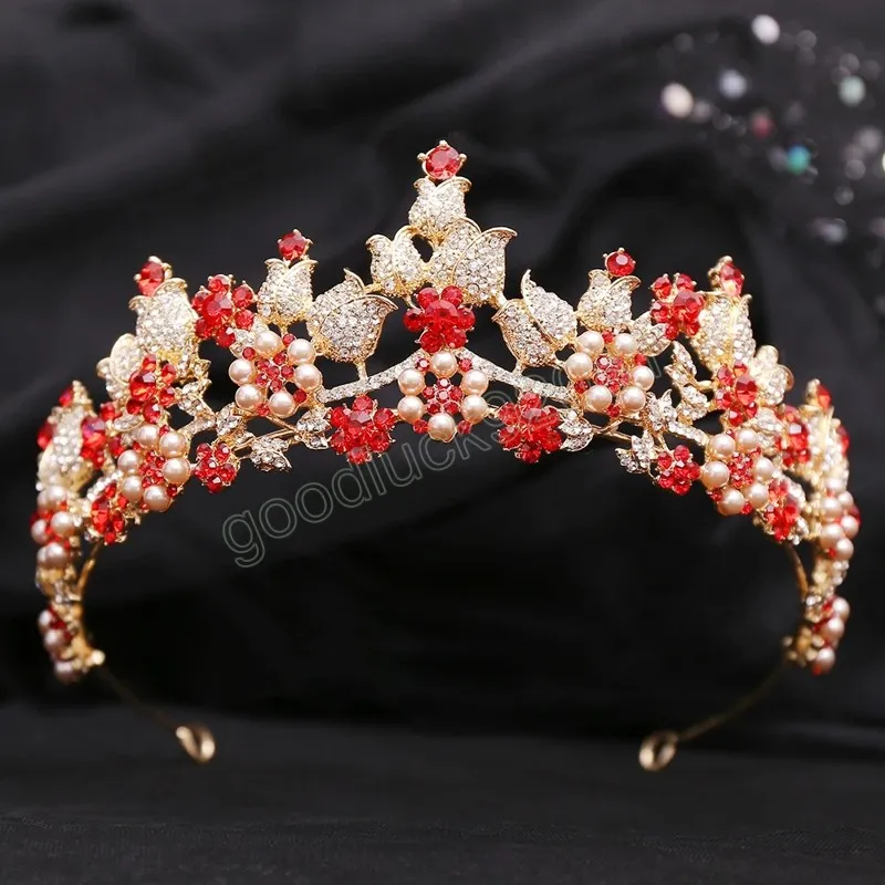 Элегантная розовая цветочный хрустал Tiara Crown Wedding Party Hair Jewelry Bridal невеста роскошная модная корона аксессуары для волос