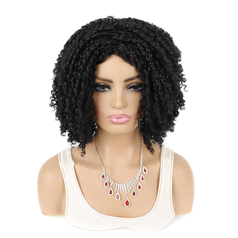 Women's dirty braided wig head cover black barrel curly small curly wig fluffy curly short hair cover