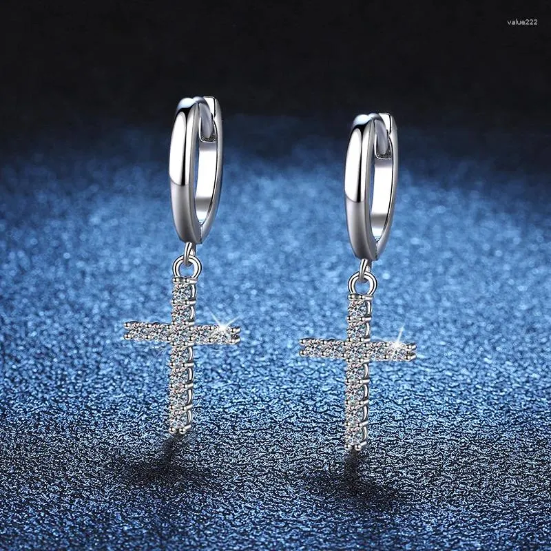 Kolczyki stadnorskie Wszystkie prawdziwe moissanite krzyż błyszczącego szlachetka Pierścień do uszu S925 Pure Silver Fine Jewelry Pass Test diamentowy