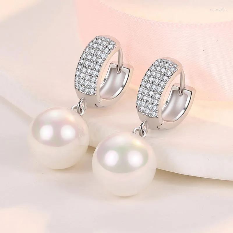 Ohrstecker Mode weibliche Perle 925 Sterling Silber voll zweireihig Zirkon für Frauen Aussage Bijoux Schmuck Geschenk