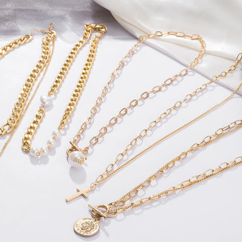 Collane con ciondolo Moda cuore di perle multistrato per donna oro argento metallo appeso ritratto 2023 dichiarazione di tendenza gioielli ciondolo