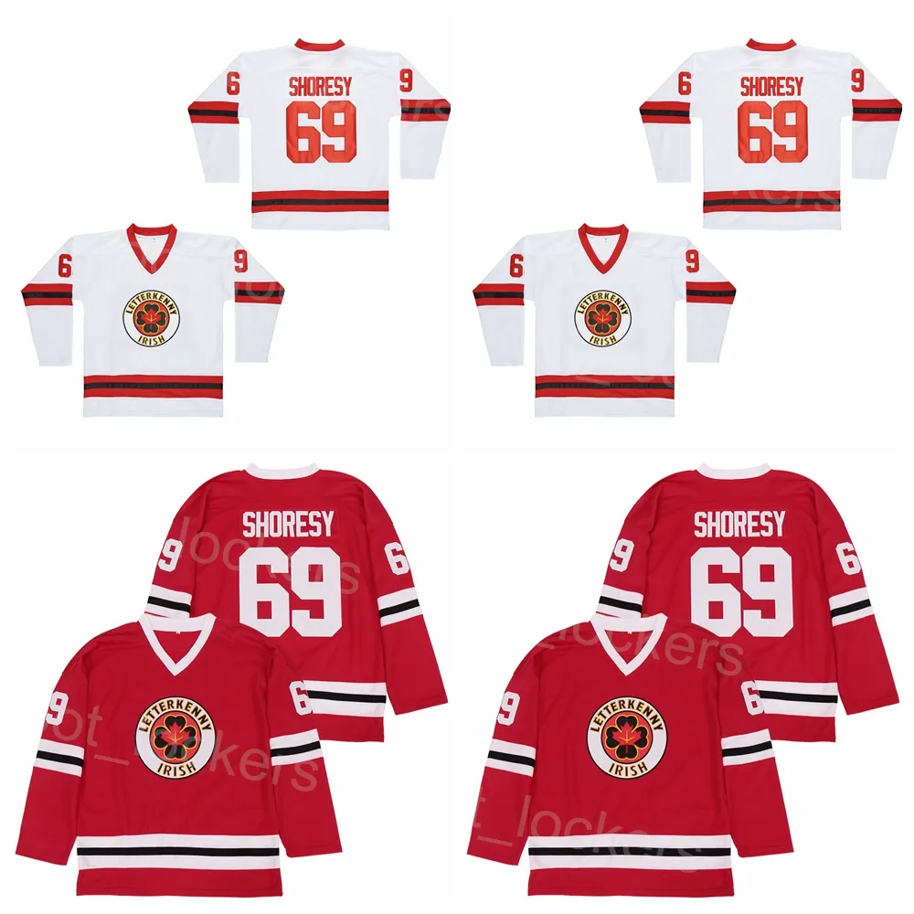 Hockey Moive Letterkenny Irish Jersey 69 Shoresy Film Série TV Été Noël College Home Rouge Blanc Tout Cousu Université Vintage Pour Les Fans De Sport HipHop Hommes