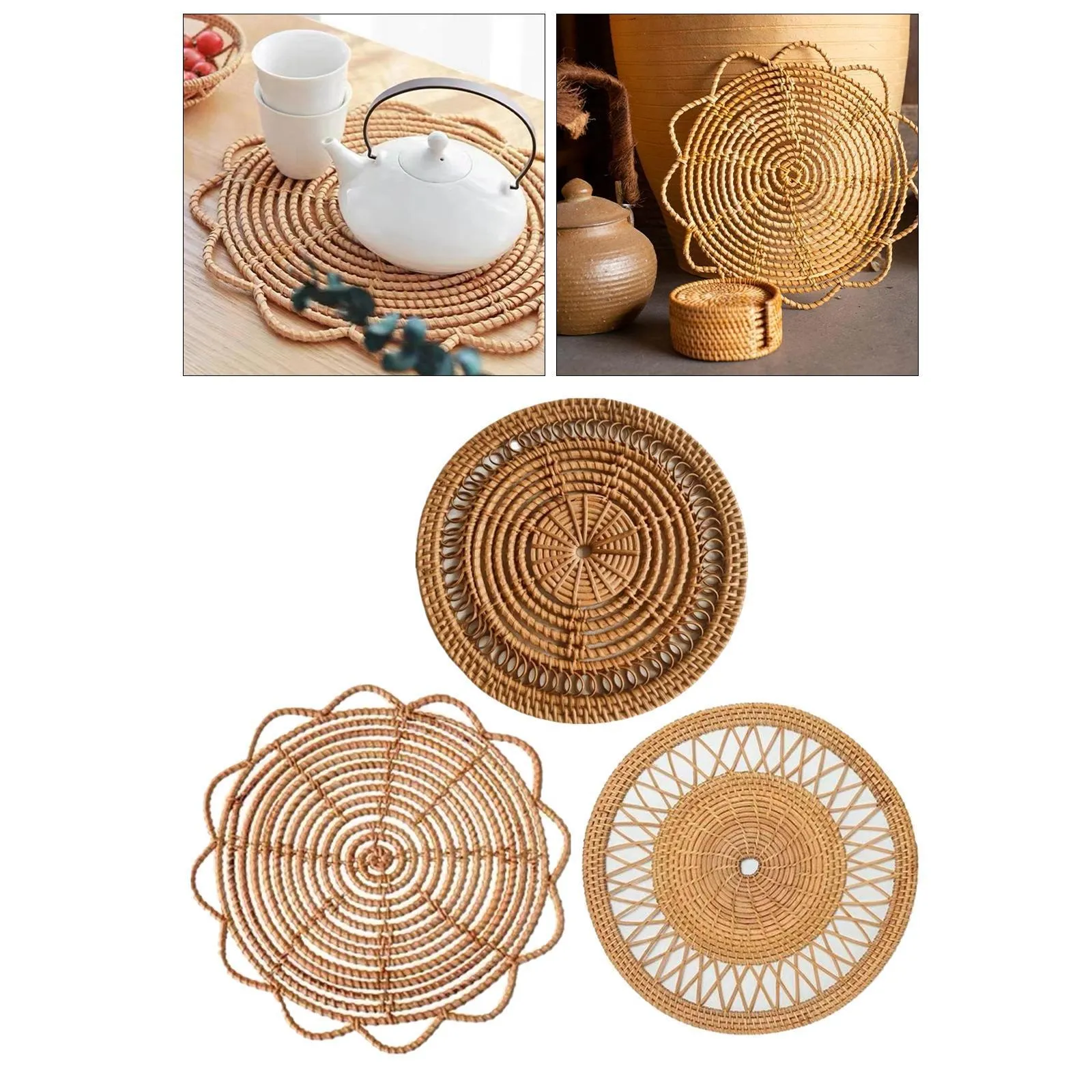 Rattan Wall Basket Decor Hanging Bowl Mats Coasters Nordic Shallow Basket