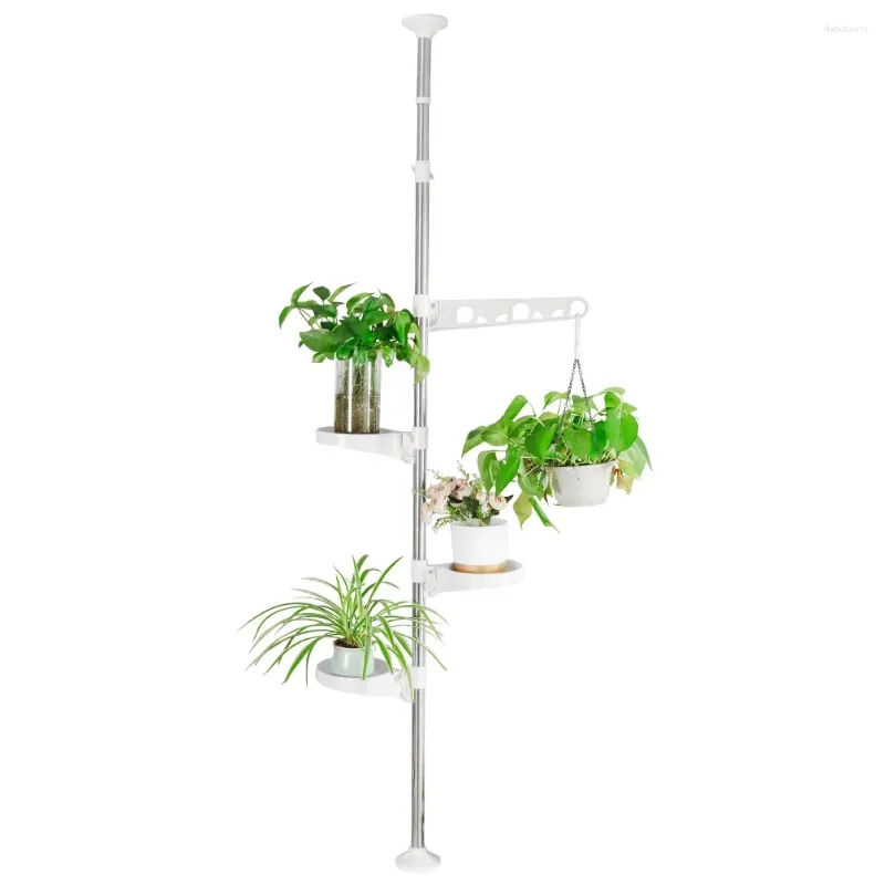 Vases 3 couches plateaux de plantes support 1 panier crochets suspendus 90-185 cm étagère à fleurs rétractable présentoir de magasin en métal