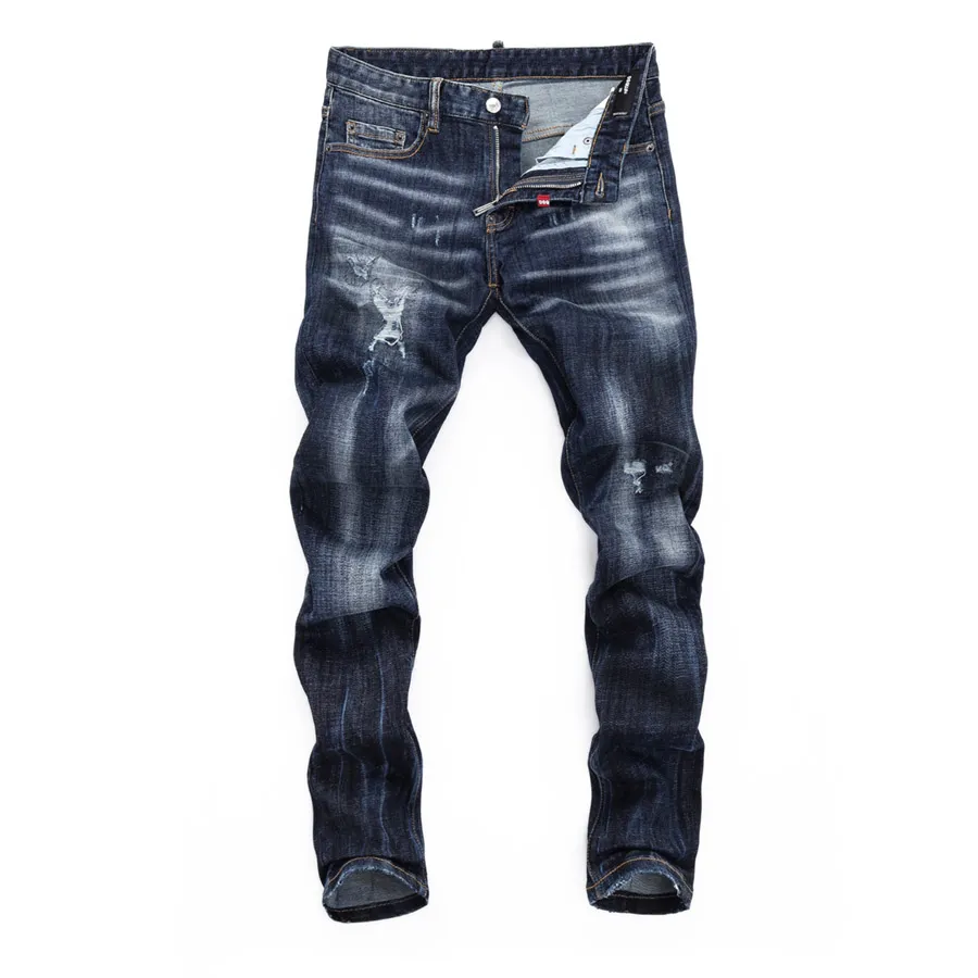 DSQ Slim Blue Men's Jeans Cool Guy Jeans Classic Hip Hop Rock Moto Casual Design scheurde noodlijdende denim Biker DSQ2 Jeans 417