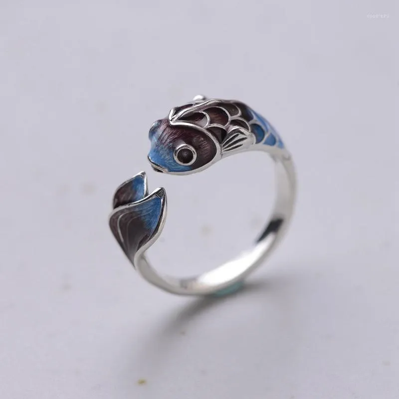 Cluster Ringe Vintage Lucky Koi Fisch Cyprinoid offener Ring für Frauen Mode Silber Farbe Kupfer Metall weibliche Partei Schmuck Geschenke