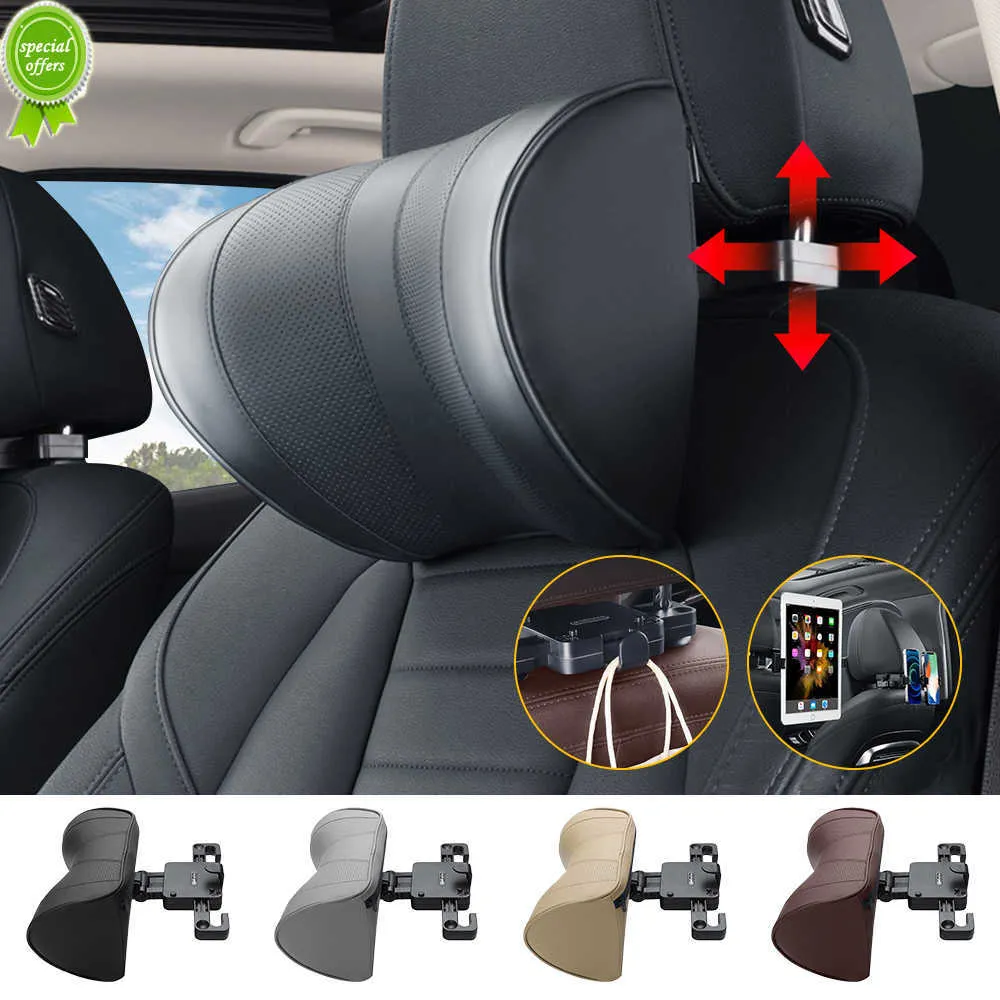 Adjustable Car Headrest Pillow Leather Seat Head U Neck Support Comfort with Hook Rest Travel Cushion for Kids Adult