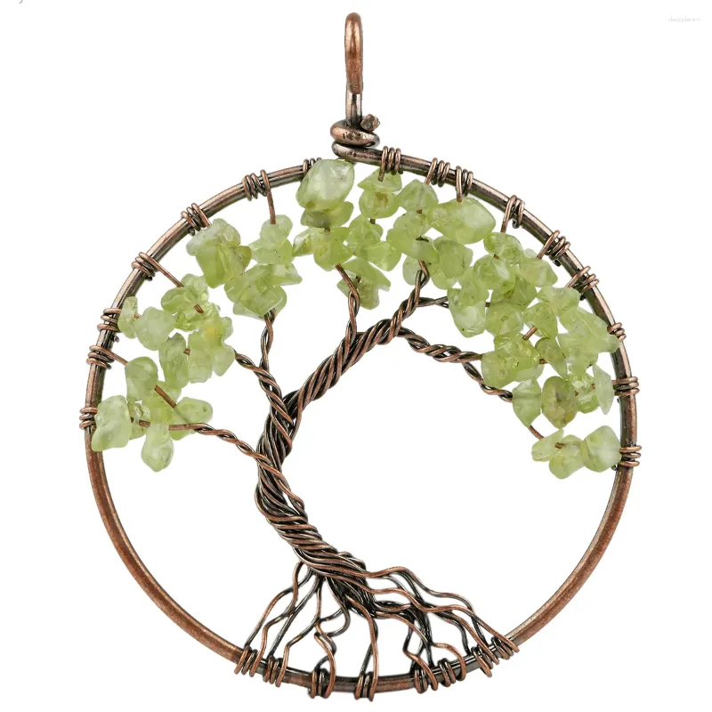 Pendentif Colliers Fil à la main enveloppé arbre de vie naturel améthyste péridot pierre charmes pour la fabrication de bijoux accessoires de collier de bricolage