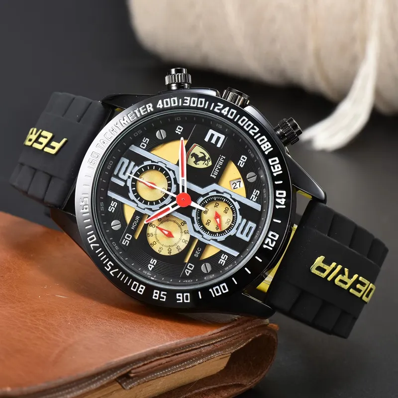 Ferrar WIST STATKES FOR MEN 2023 NOWE ZWYTYKI MENSKICH Cała Diar Work Quartz Watch Wysokiej jakości najlepsza luksusowa marka Chronograph Clock Modna moda gumowy pasek