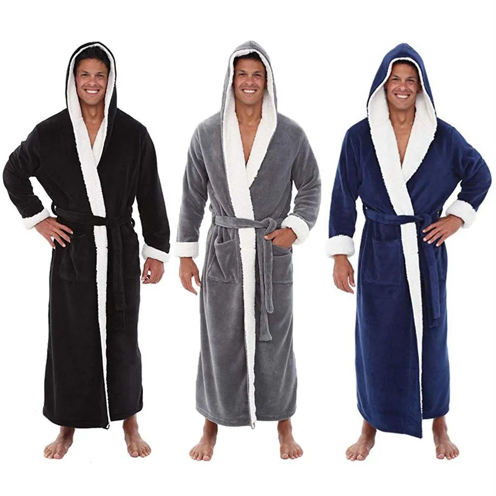 Fashion-Men Bathrobe Men Winter Lengaged Plush Shawl Bath Robe Home Clothes Long Sleeped Robe Badjas #35275e
