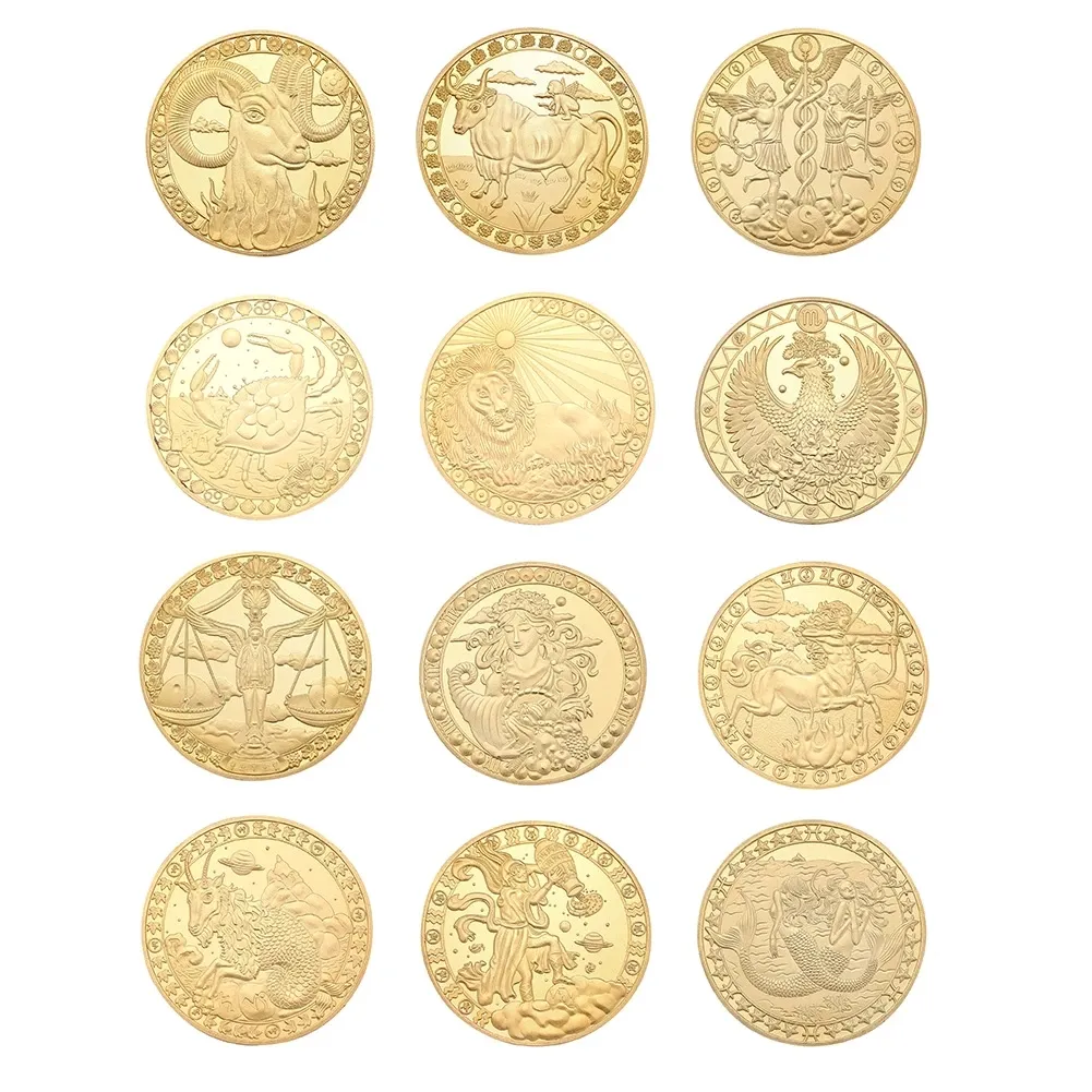 12 Constellations Gold Plated Physical Commemorative Coin Collectible Gift Antique Commemorative Coins Party Favor