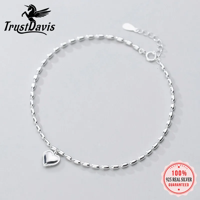 Anklets Trustdavis Real 925 Sterling Silver Fashion Women's Jewelry Sweet Heart Love Anklets For Women Fine Silver 925 Jewelry DA800 230425