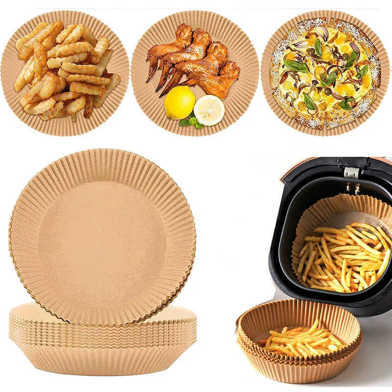 50pcs Air Fryer Paper Food Disposable Paper Liner Airfryer Kitchen Cookers  Oil-proof BBQ Plate Steamer Fryer Baking Accessories