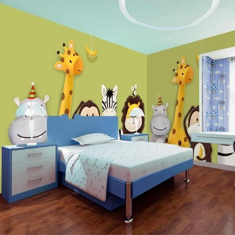 Wallpapers Bacal Custom 3D Mural Wallpaper Children's Room Bedroom Cartoon Theme Animals Painted Background Wall Decor