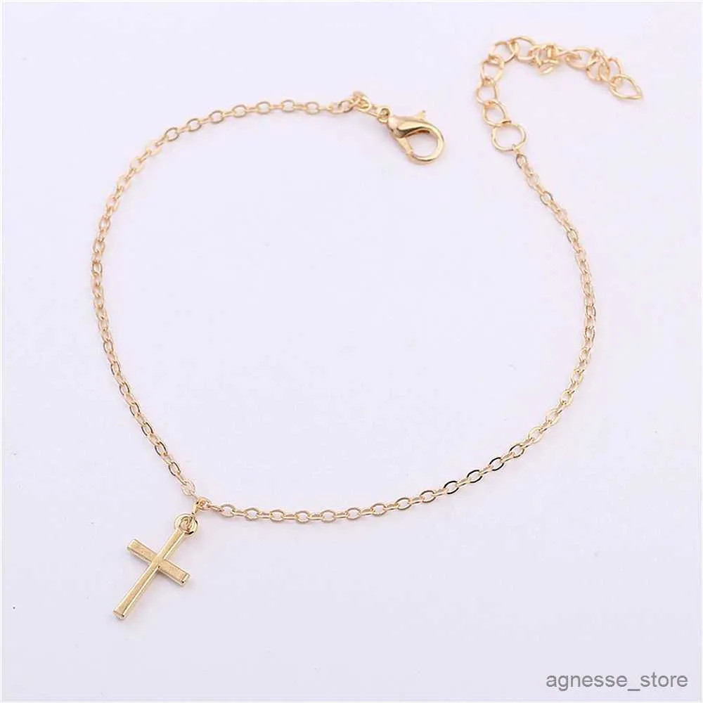 Ankletter Cross Pendant Ankel Armband Fashion Foot Jewelry for Women Summer Beach Party Accessory Rostfritt stål Anklet R231125