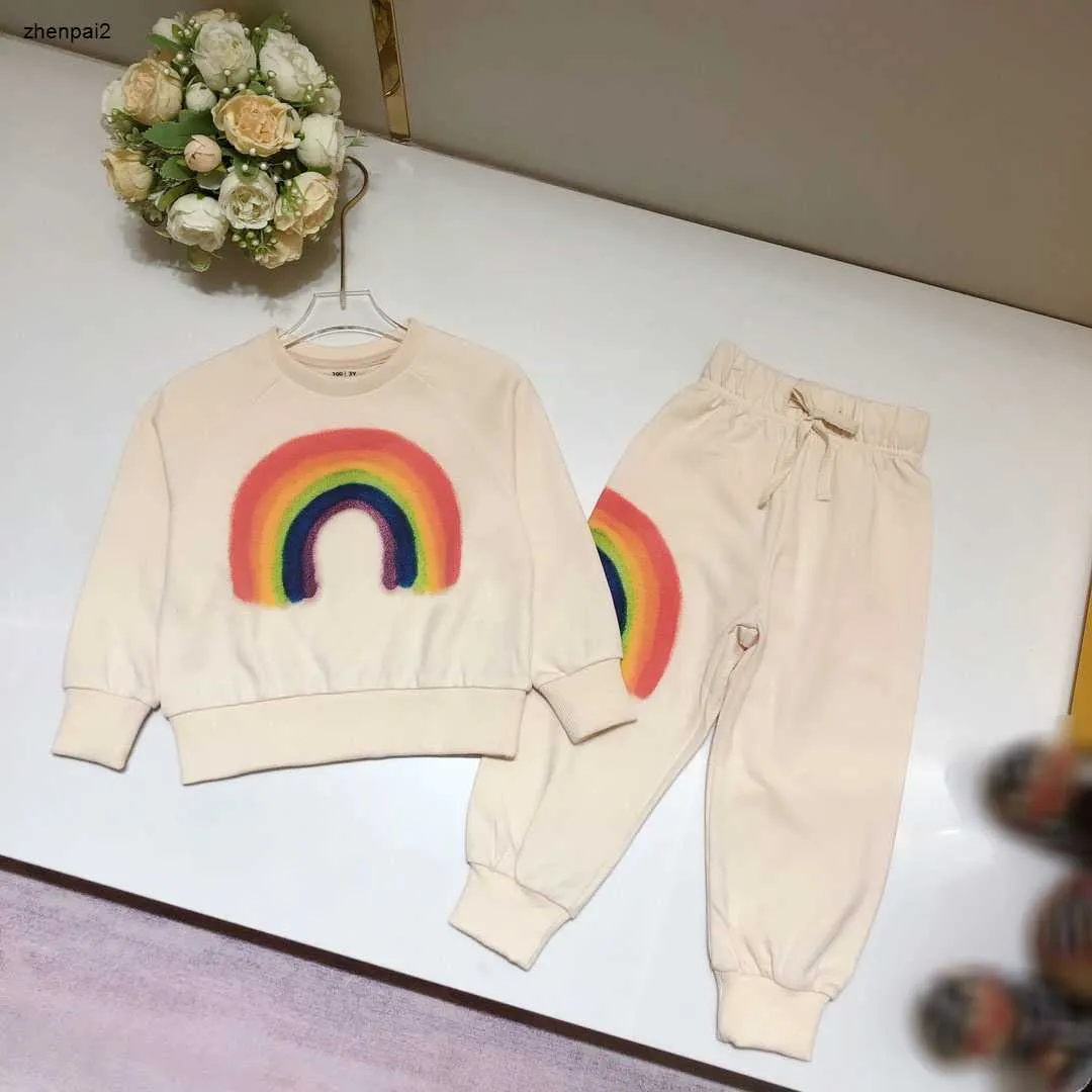 Tuta da bambino autunno di lusso Stampa modello arcobaleno abiti firmati per bambini Taglia 100-160 Felpa con cappuccio e pantaloni per ragazze di alta qualità Nov25