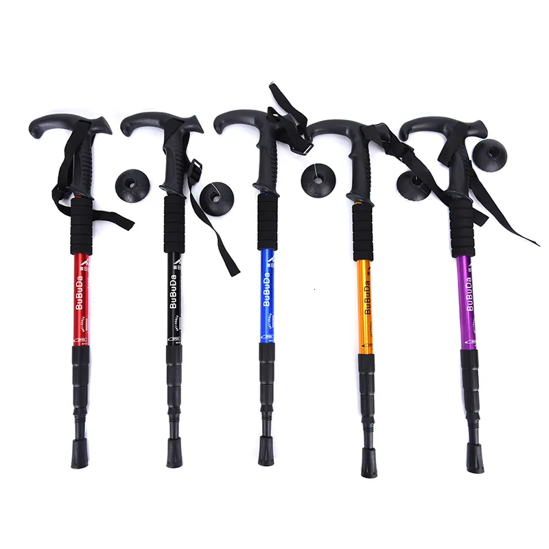 Trekking Poles Anti Shock Nordic Walking Sticks Telescopic vandringsvikning Stick Canes med gummitips skyddare 230425