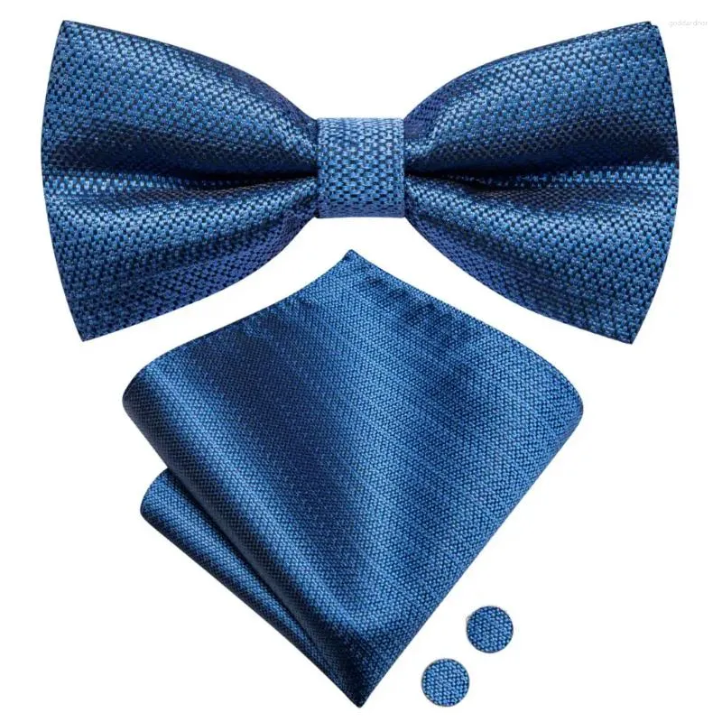 Noeuds papillon Hi-Tie Steel Blue Solid Mens Cravate Hankerchief Bouton de manchette Pré-attaché Soie Papillon Noeud papillon pour la fête d'affaires masculine en gros