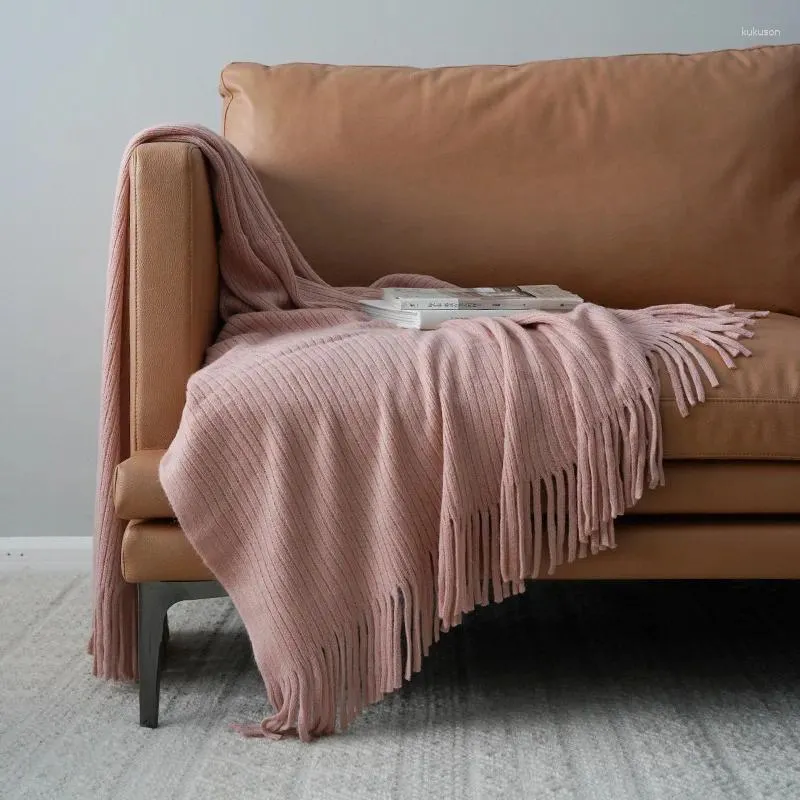 Filtar Solid American Style Throw Filt With Tassel sjal mjuk soffa soffa täcker dekorativ stickad luftkonditionering