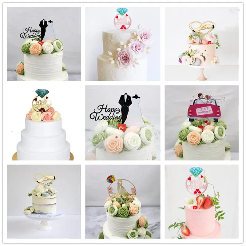 Feestelijke benodigdheden romantische bruiloft thema cake topper diamant ring feest vlaggen kleur afdrukken verloving/bekentenis dessert versier