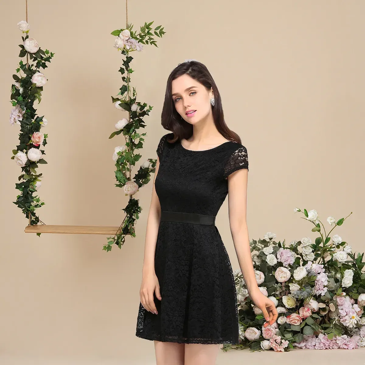 white christmas dresses MARMALADE Retro Navy-Blue dress with White Belt – Marmalade-shop main image 0