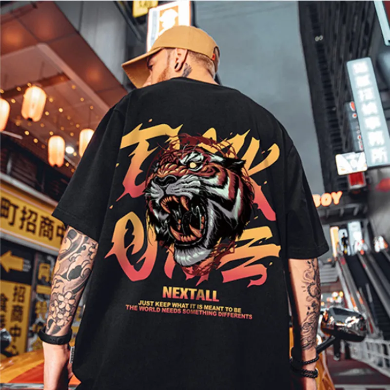 Erkek Tişörtler Erkekler Kükreyen Kaplan Baskı T-shirt Plus Boyut Sokak T-Shirt Kısa Kollu Gündelik Top Yaz Harajuku Moda Erkekler Y2K Giyim 230425