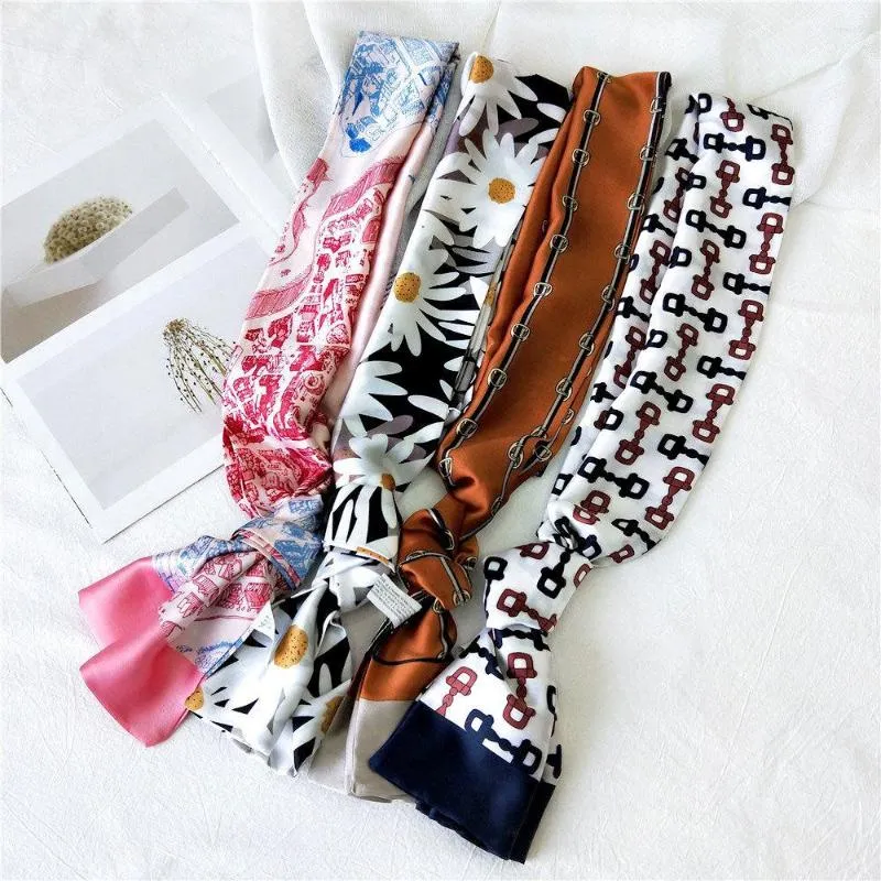 Sjaals Spring Fashion Women Strip Dot Floral Print Pols Band Soft Silk Scarf Design Foulard Bufanda Mujer