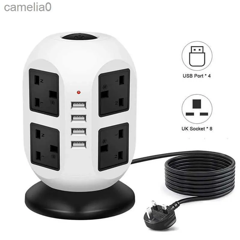Power Cable Plug Tower Power Strip Vertical UK Plug -adapteruttag 8 Way AC Multi Electrical Sockets med USB Surge Protector 3M Extension Cordl231125