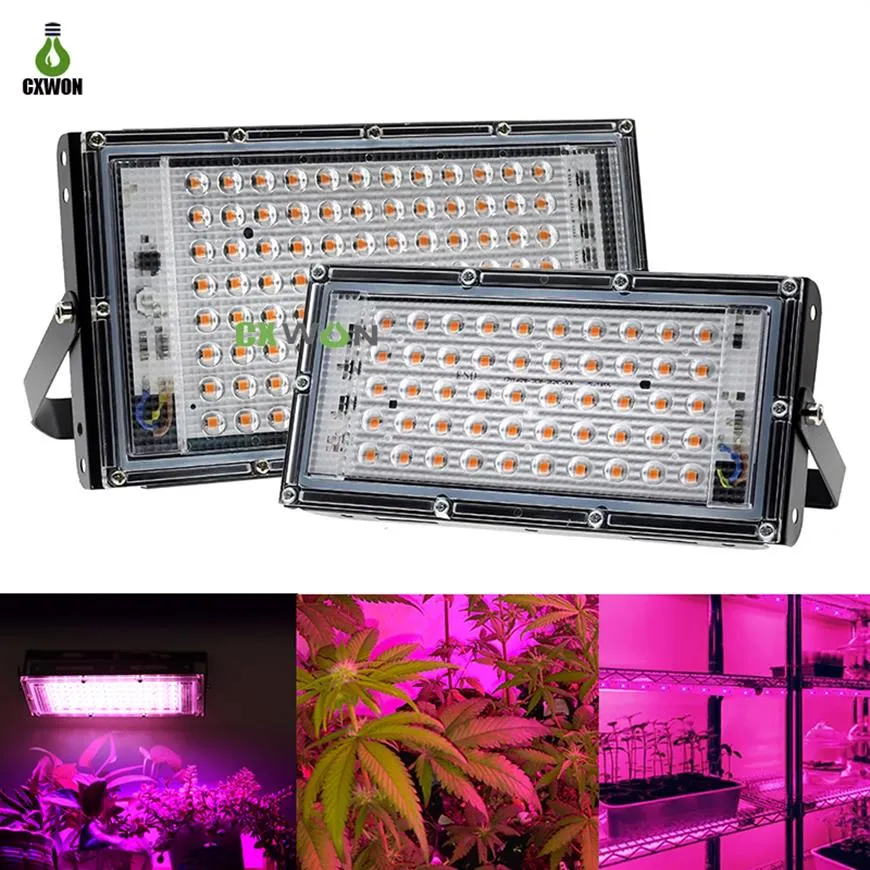 Luces de cultivo LED de 50W 100W 220V Púrpura Phyto Light con lámparas de planta de enchufe para invernadero de flores hidropónicas