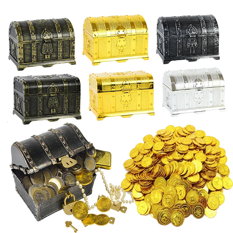 Other Event Party Supplies Retro Pirate Treasure Box Retro Gem Jewelry Treasure Storage Box Pirate Treasure Box With Lock Decorative Halloween Party Props 230425