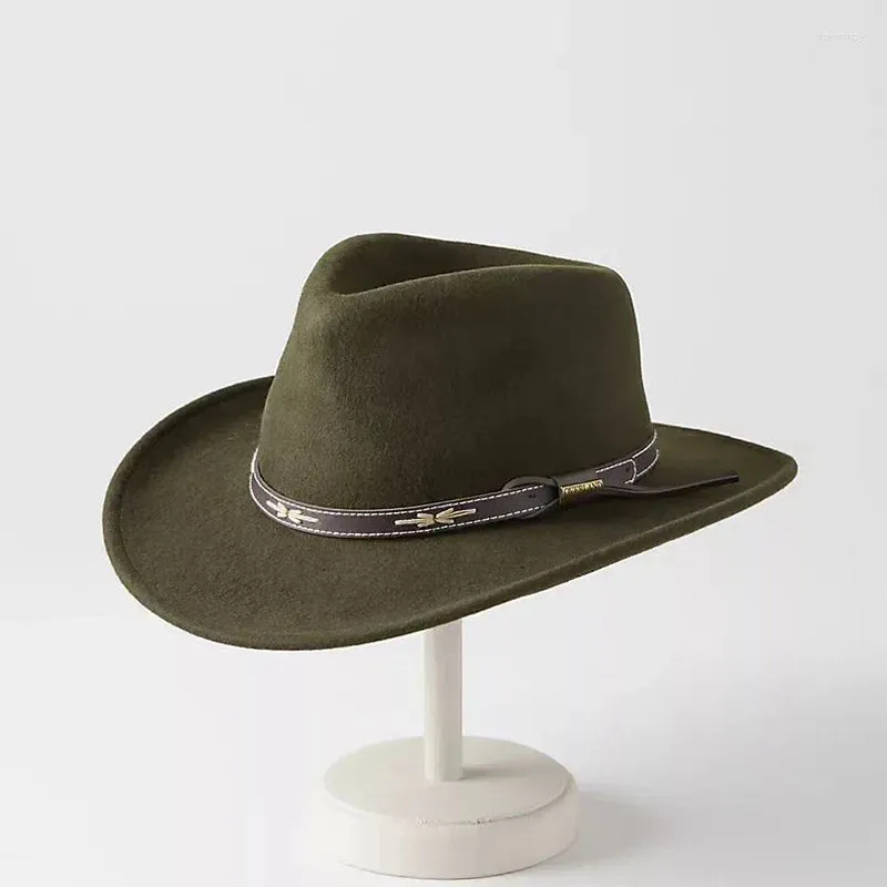 Berets Autumn Winter Large Brim Wool Fashion Bucket Hat For Men Bowknot Dress Jazz Cowboy Leisure Tourism Woolen Bowler