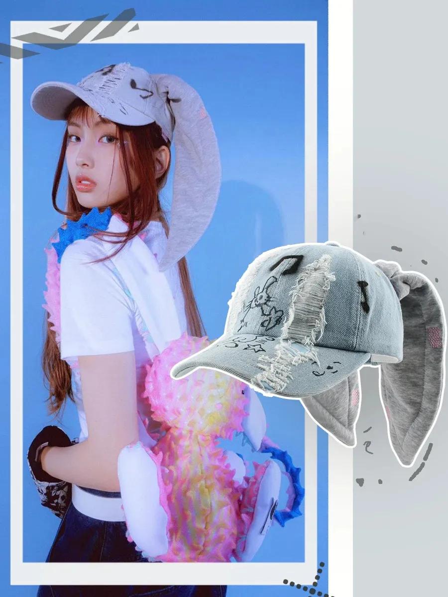 Casquettes de baseball jeans Y2K casquette de Baseball pour femmes Graffiti Yabi longues oreilles chapeau Cowboy chérie fille étoile KPOP danse fête Cowboy lapin casquette 231124