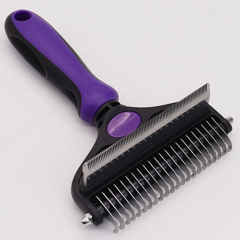 Pet Grooming Brush 2 i 1 Deshedding Tool Undercoat Rake Dematting Comb för Mats Tangles Ta bort kort till långt hår av medelstora stora hundar och katter