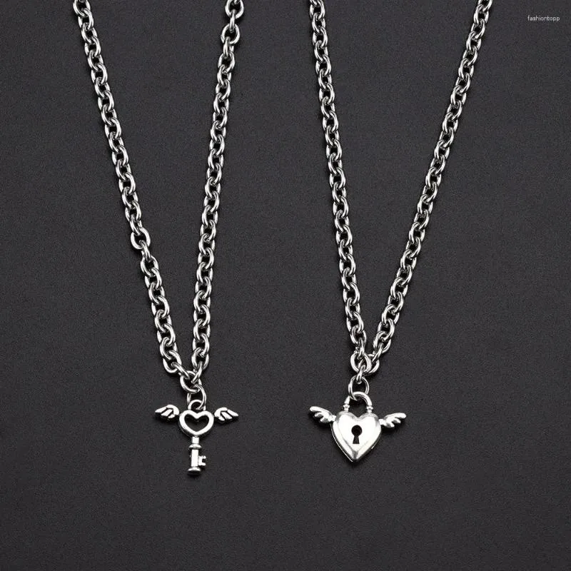 Pendant Necklaces 2 Pcs/Set Heart Couple Necklace Pendants Love Key Lock Charm Jewelry Stainless Steel Chain For Women 2023