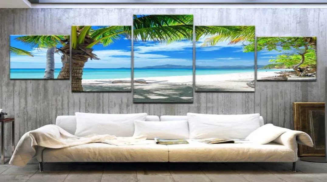 Dipinti 5 pezzi Wall Art Canvas Paintes Isole delle Maldive Palma Oceano Pittura Immagini per soggiorno Decor Modulare Seascap6321512