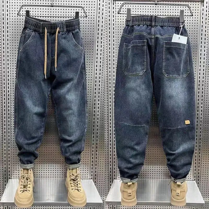 Jeans masculinos 2023 primavera outono tendência solta baggy elástico haren calças all-match calças coreanas para homens rua