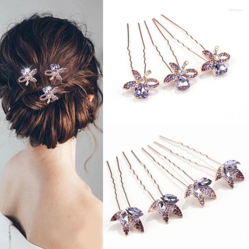 Hair Clips Fashion Zircon Stick For Women Pink Purple Color Elegant Hairpin Female Headwear Gift