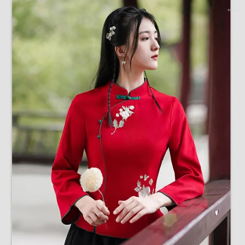 Ethnic Clothing Chinese Style Women's Shirt 2023 Autumn And Winter Tang Decoration Body Cheongsam Top