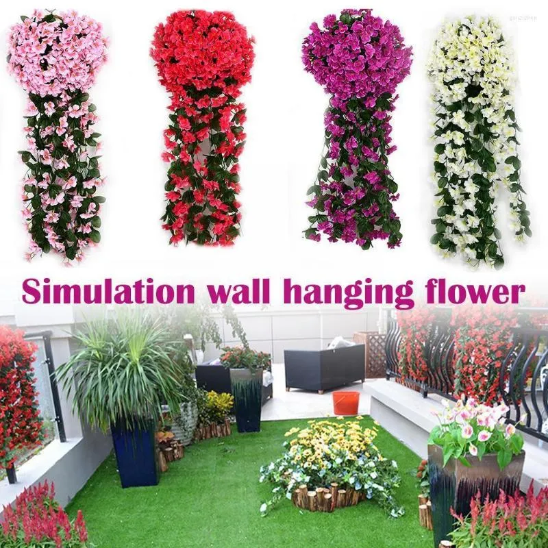 Dekorativa blommor 1pc faux hängande rotting korg violet konstgjorda blommor vinstockar vägg orkidé simulering siden dekor t3v9