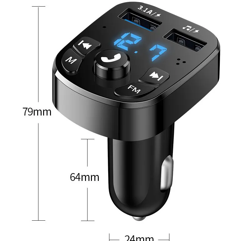 Double chargeur de voiture USB Bluetooth 5.0 Transmetteur FM Récepteur audio mains libres sans fil Modulateur MP3 Chargeur rapide 3.1A