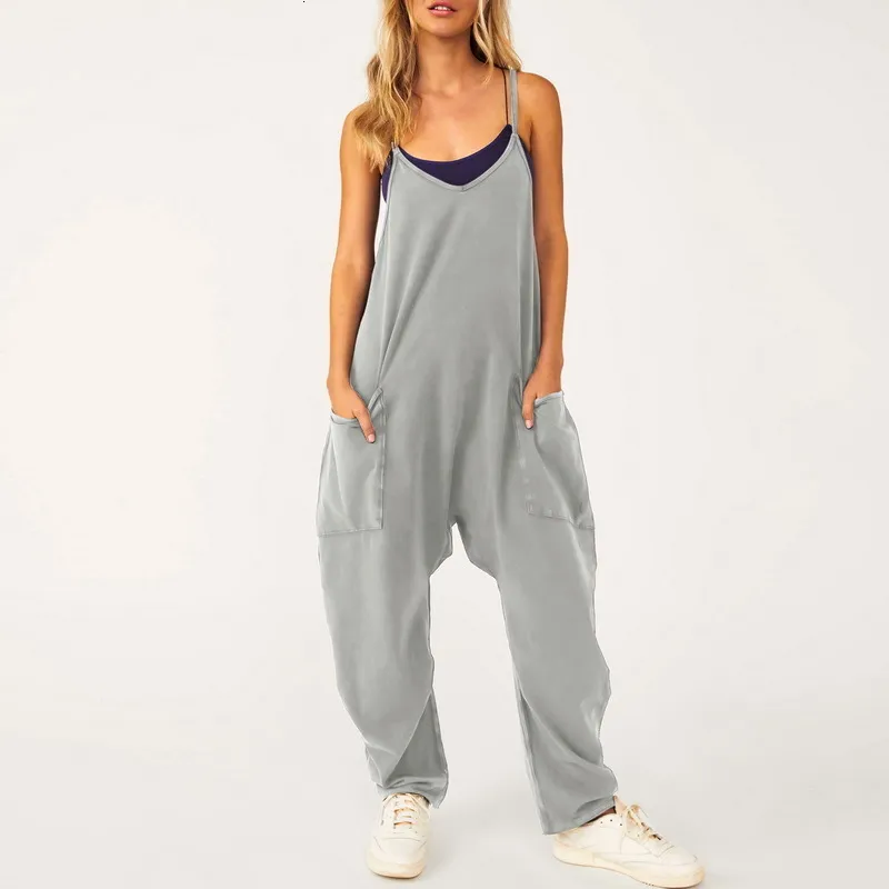 Jumpsuits voor dames rompreren casual los passende jumpsuit voor dames spaghetti lange camis zomer pure katoenen linnen wijd been broek bib mouwloze 230425